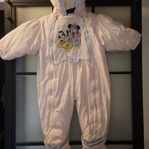 Vintage Pink Minnie Mouse & Pluto Insulated Baby Snowsuit